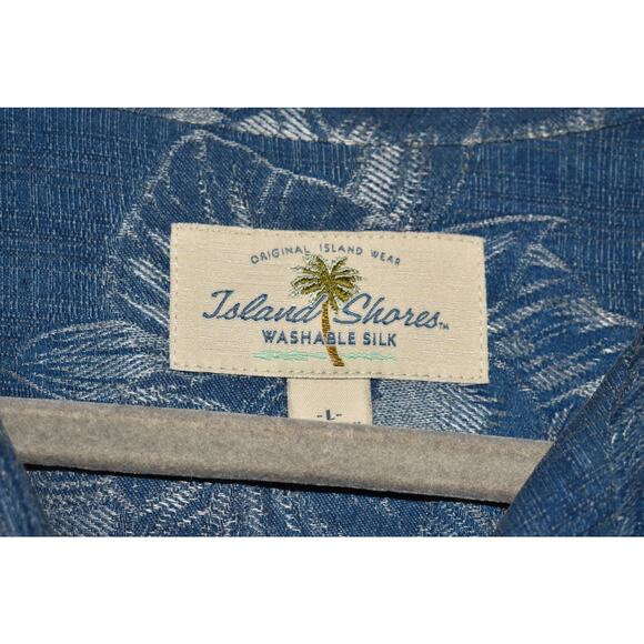 ISLAND SHORES $75 Washable Silk Hawaiian Camp Shirt Button Down Floral Men's L - Picture 3 of 3